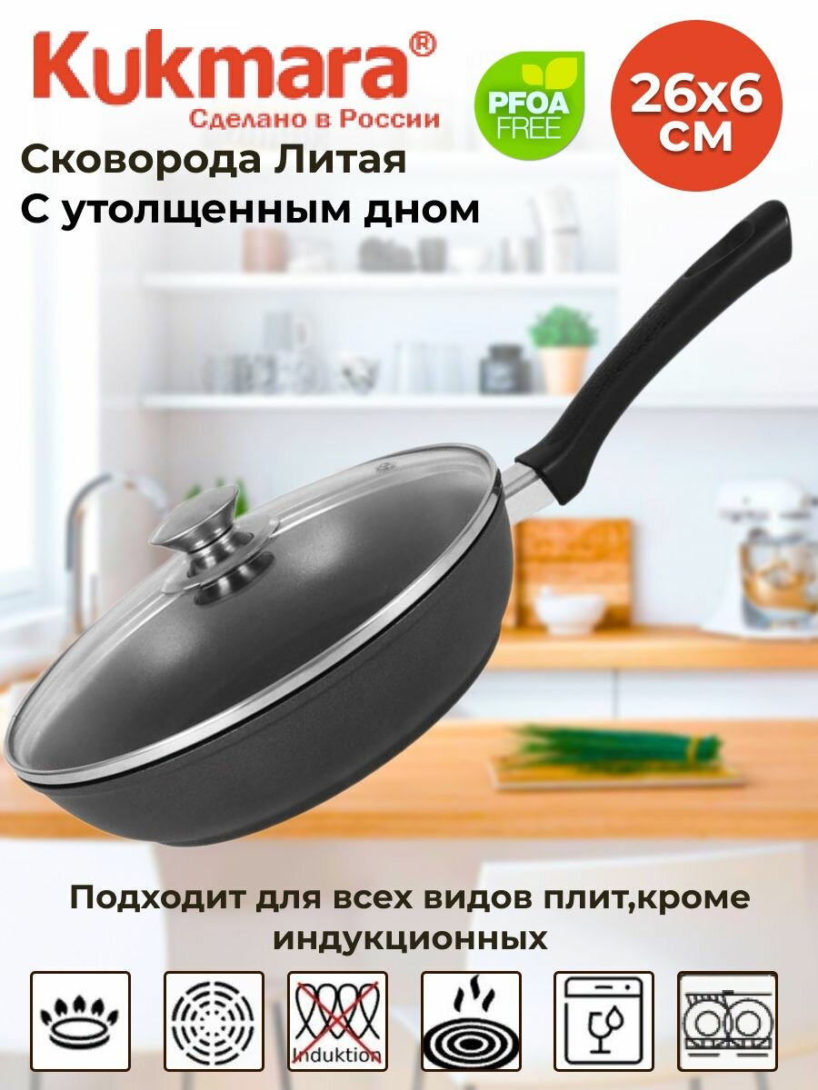 Сковорода со стекл. крышкой (с утолщенным дном)