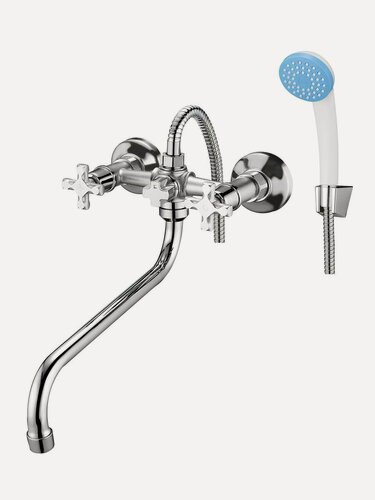 Изображение товара Смеситель для ванны с длинным изливом, душем, двухвентильный, кран в ванную, Solone JIK7-A102-A, хром