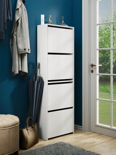 Изображение товара Обувница Лаура-8 белый в прихожую, тумба для обуви, закрытая деревянная, этажерка, полки, высокая ЛДСП, галошница