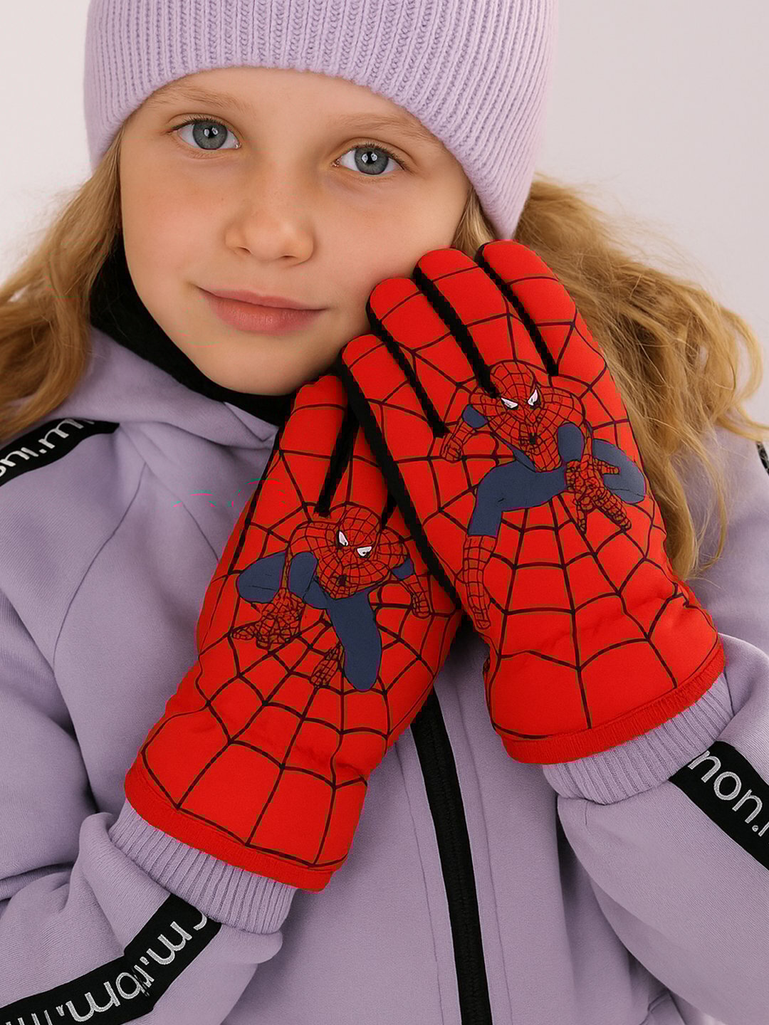 Перчатки  spiderman для взрослых и детей, размер 3, алый