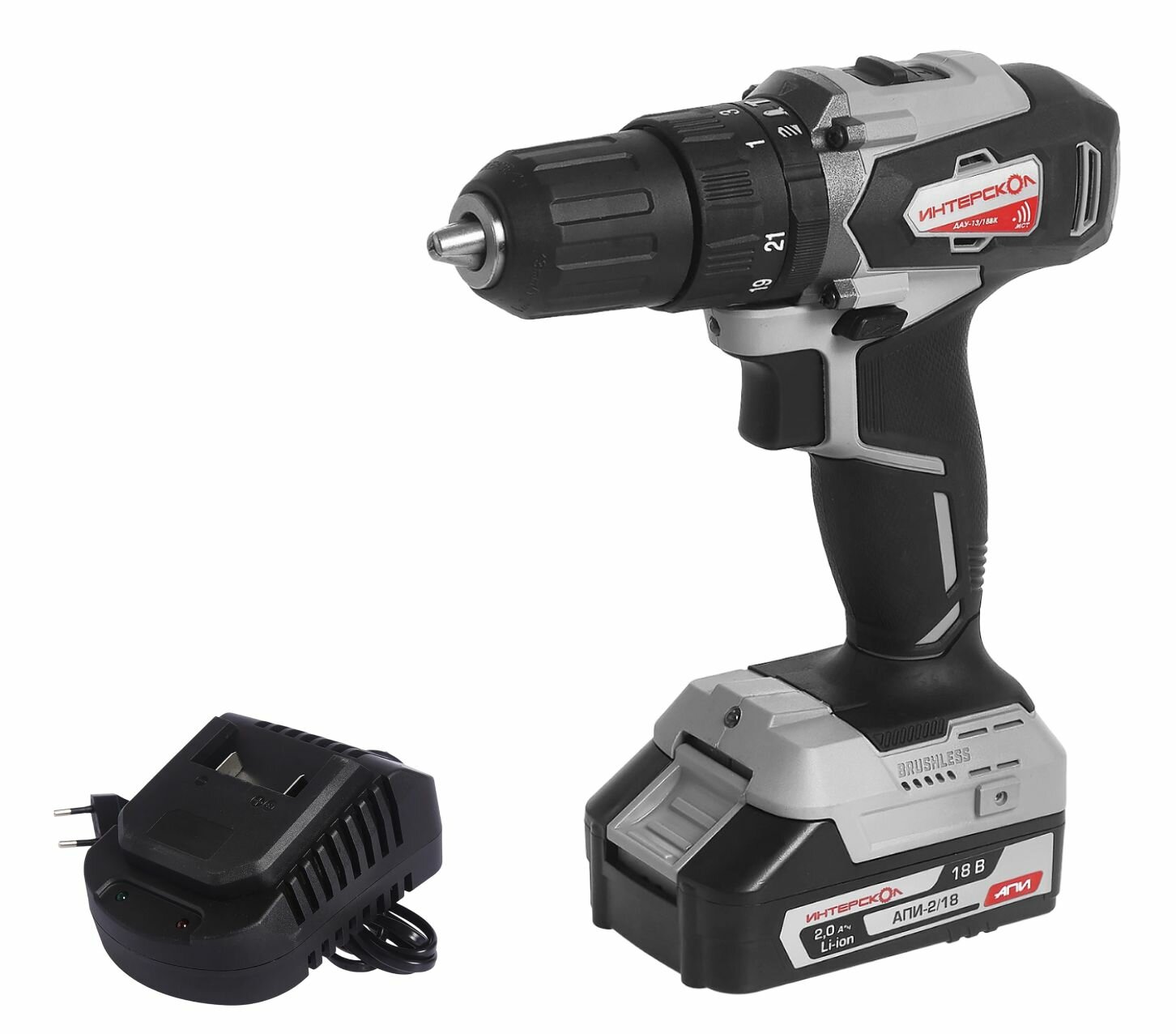 Дрель-шуруповерт ИНТЕРСКОЛ ДАУ-13/18ВК 45 18 В 1700 об/мин 25500 уд/мин с АКБ 2 Ач и ЗУ в кейсе (573.0.0.70-B2C)