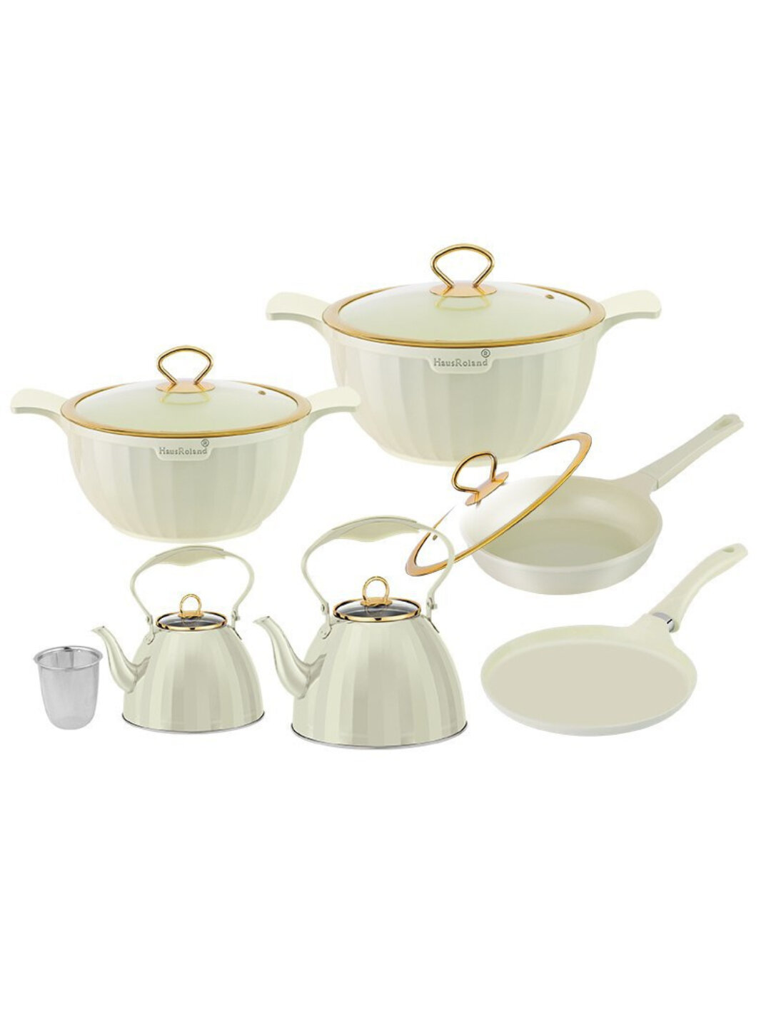 Набор кухонной посуды 6 предметов: 2 кастрюли, сковорода, форма, 2 чайника - Белый