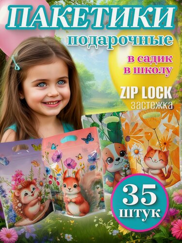 Изображение товара Пакетики для сладостей в детский сад и школу / зверята 35 штук