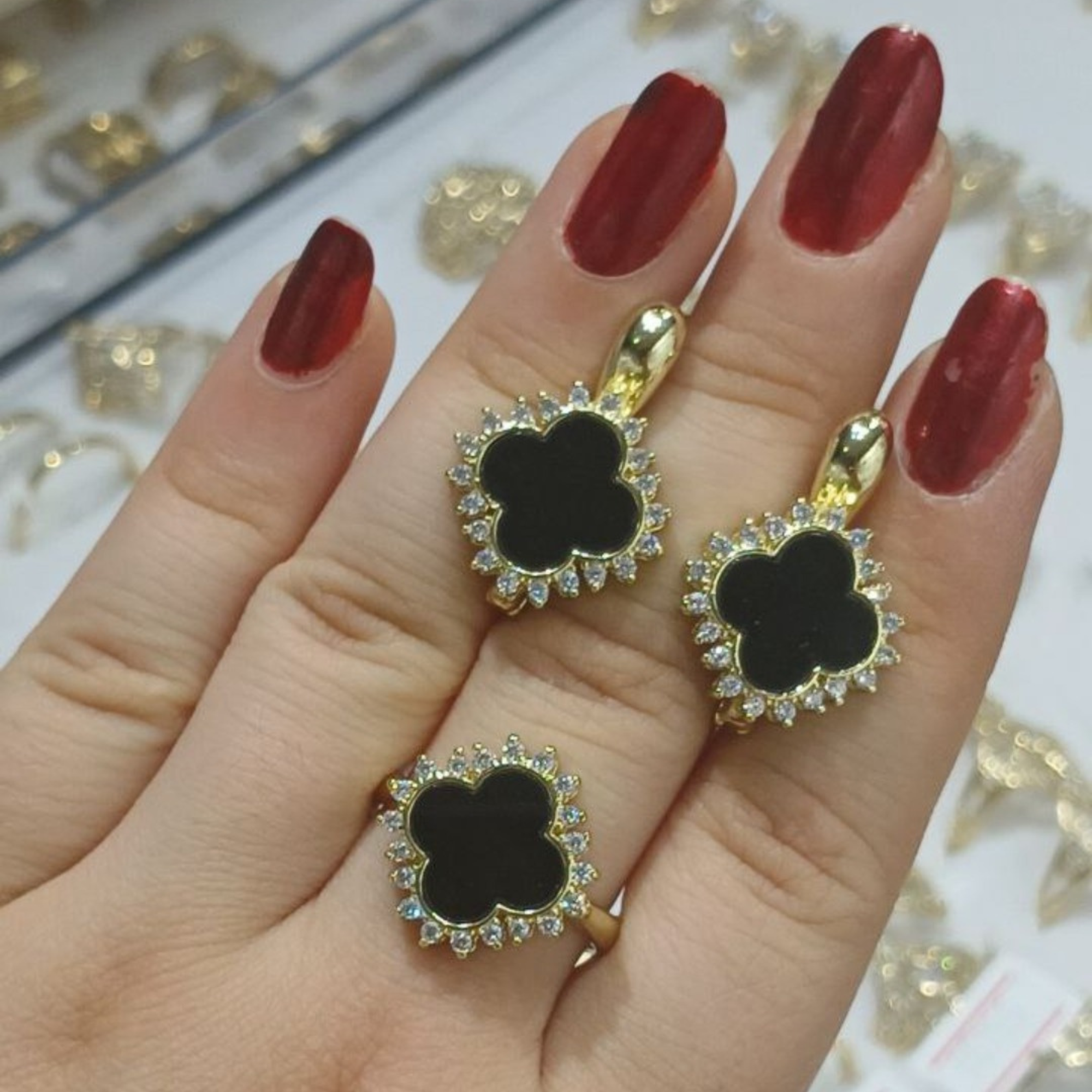 Комплект бижутерии: кольцо, аквамарин, размер кольца 18, золотистый — фото 1