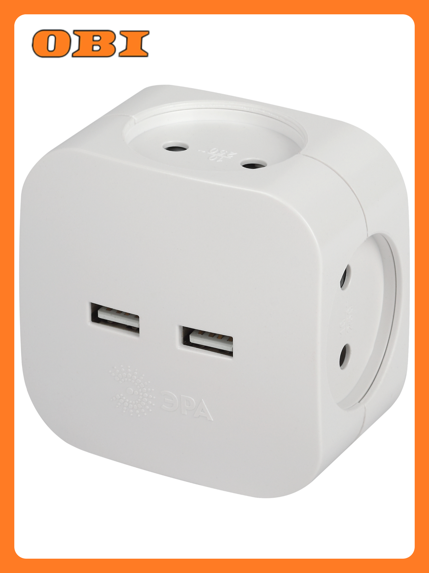 Разветвитель электрический ЭРА SP-4-USB-W на 4 розетки 220V + 2xUSB 2400mA без