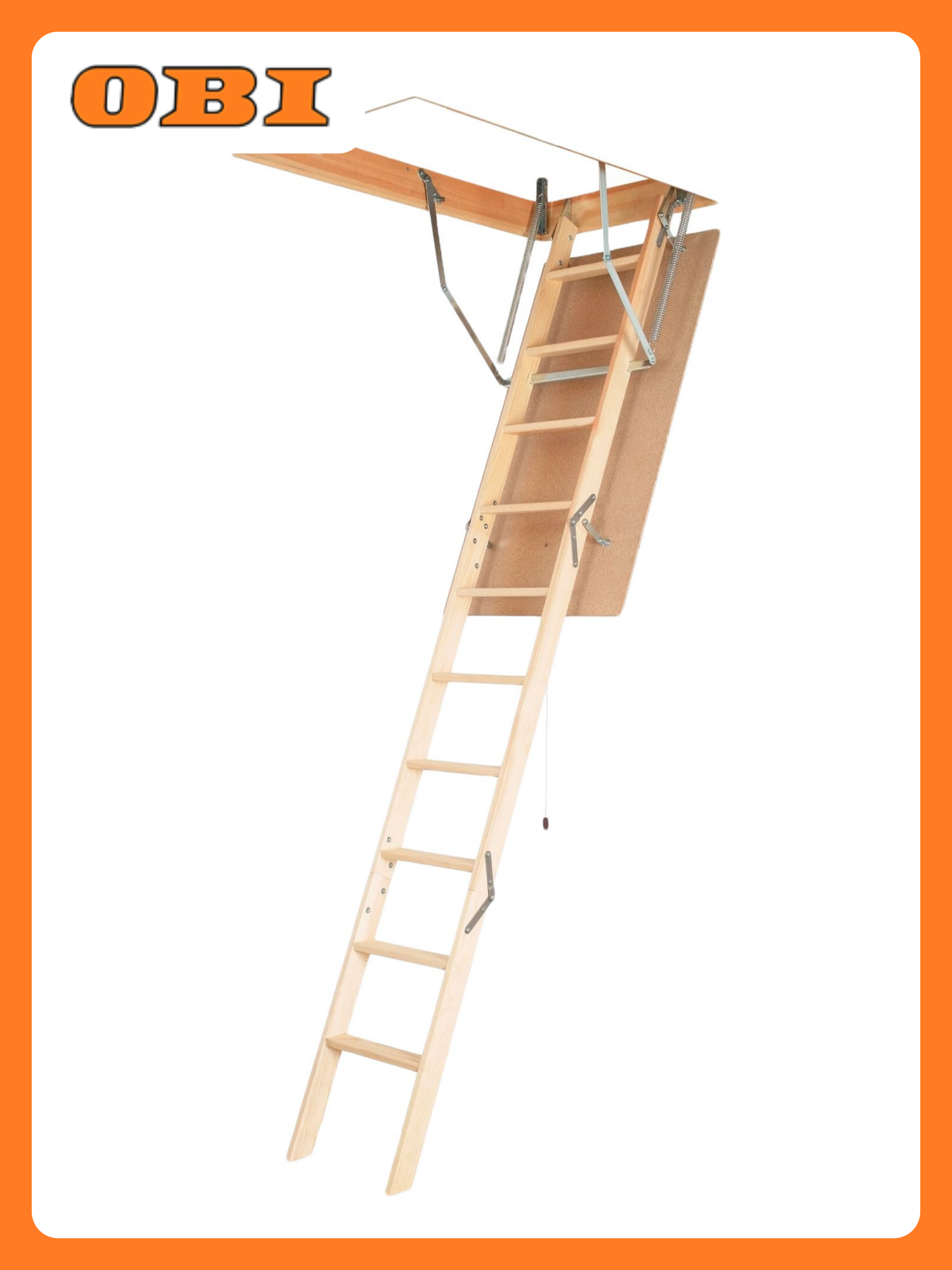 Лестница OLN деревянная 280см 10 ступеней с люком бежевая