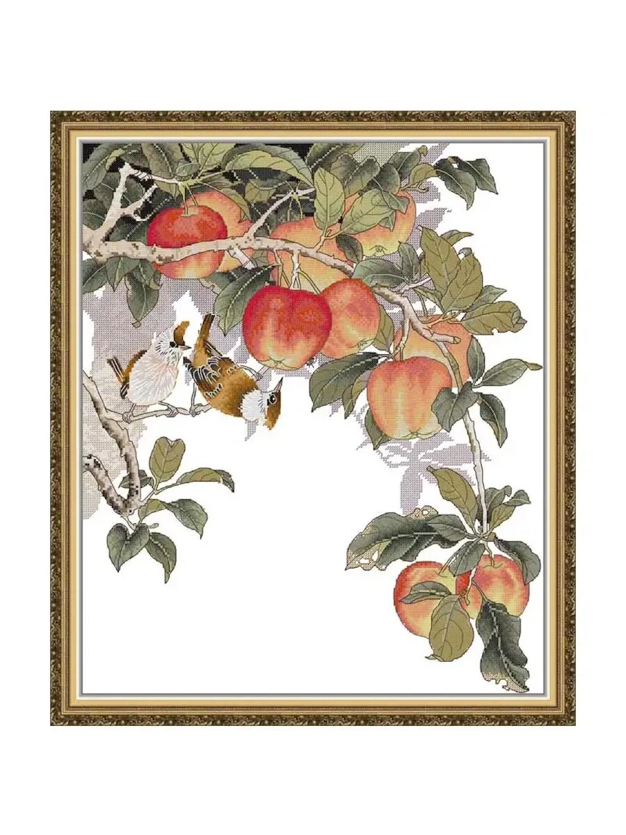 Вышивка крестиком набор со схемой, птицы и яблоки, 14CT