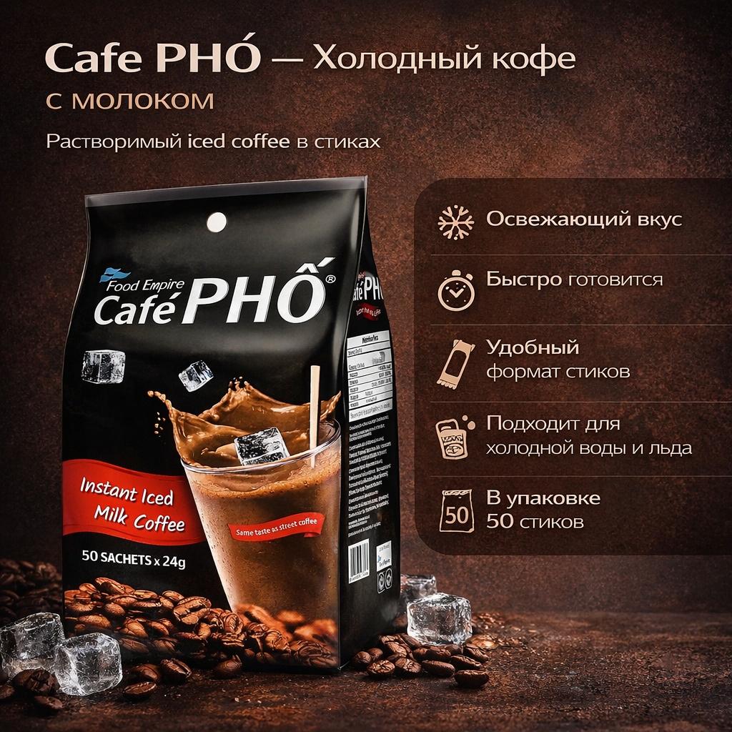 Кофе MacCoffee "Cafe PHO", молотый в растворимом, 50 пакетов