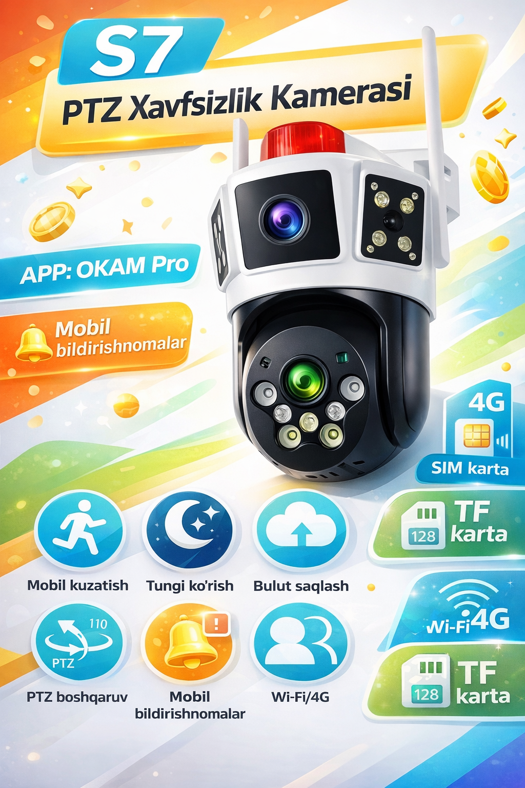 IP-камера OKAM S7 WiFi – беспроводная камера наблюдения с 24/7 онлайн-наблюдением для дома и офиса