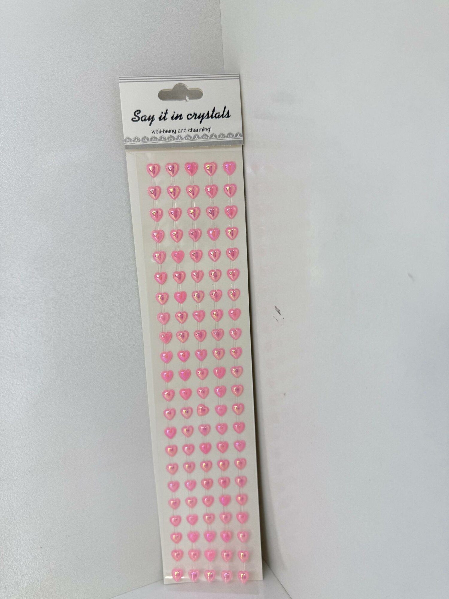 Самоклеящиеся стразы-сердечки Say It in Crystals, розовый перламутр