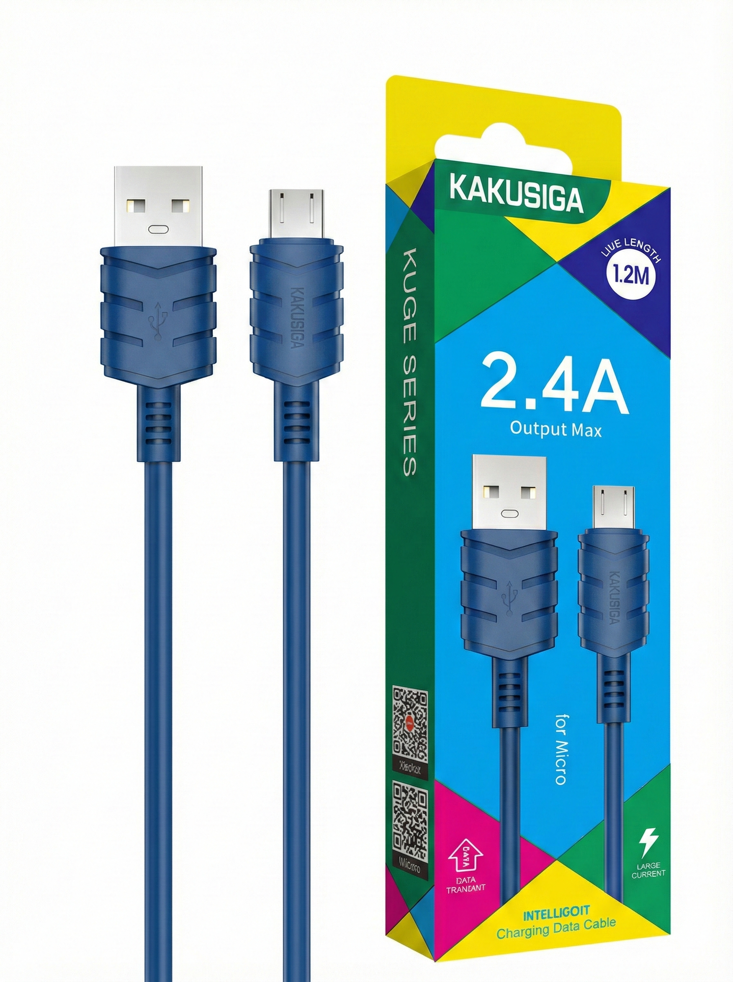 Кабель USB KAKUSIGA KSC-710 Micro USB, для зарядки и данных, синий, 1 метр — фото 1
