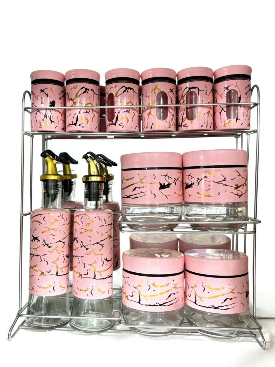 Набор керамических банок для сыпучих продуктов, 12 шт, розовый цвета для специй