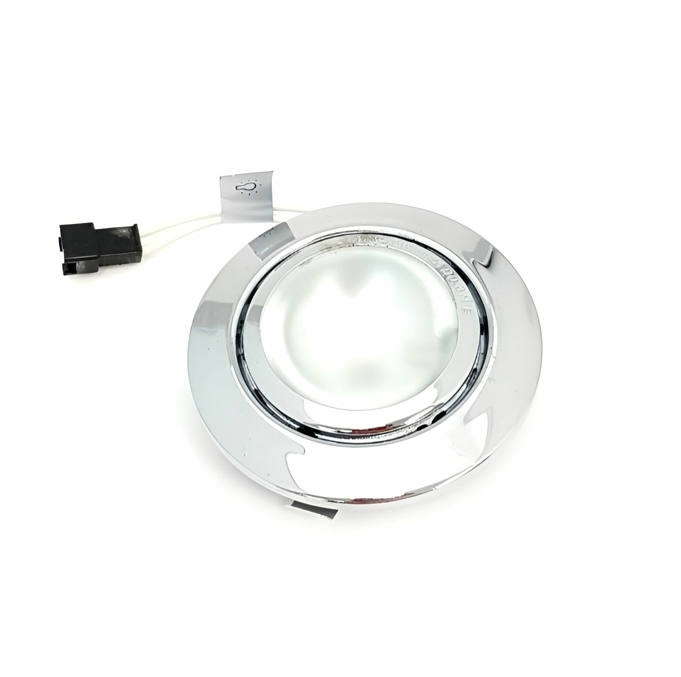 Светильник душевой кабины, потолочный, хром глянцевый зеркальный d.75 мм, галогенная лампа 12В 10Вт, свет тёплый белый, стекло матовое белое