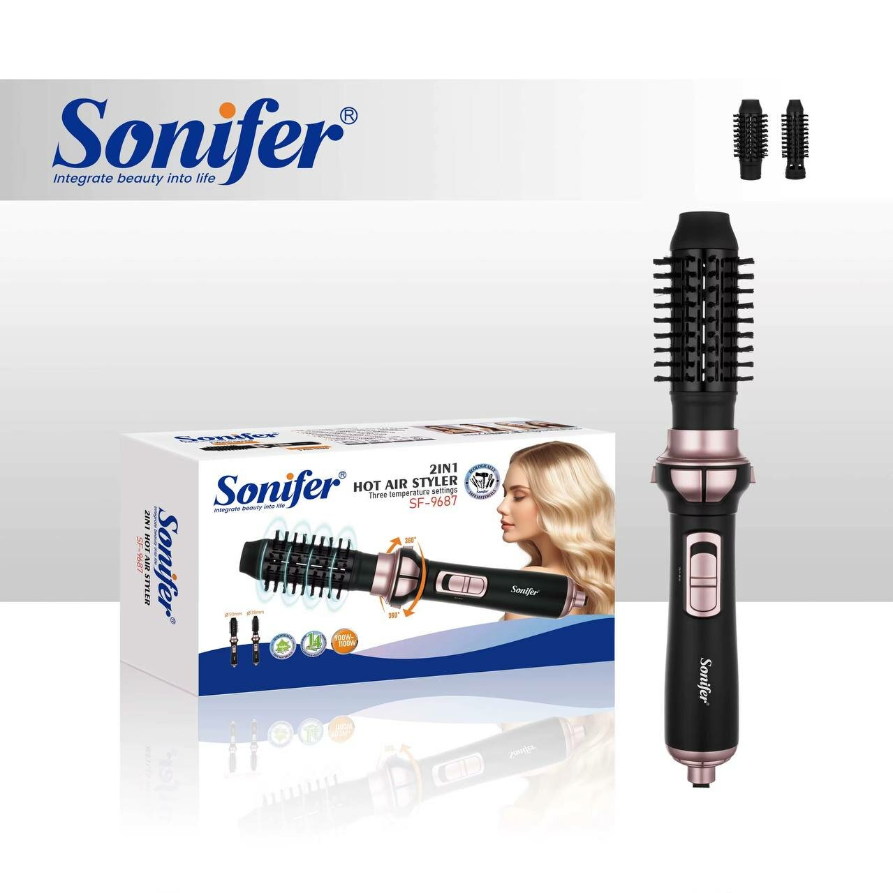Фен-расческа Sonifer-9687, керамическое покрытие, вращающийся, 1100 Вт