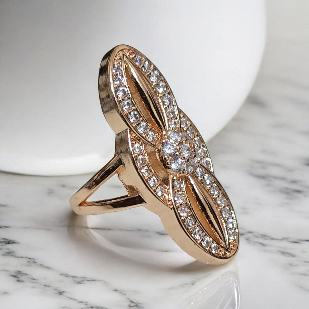 Кольцо обручальное, фианит, размер 20, золотистый — фото 1