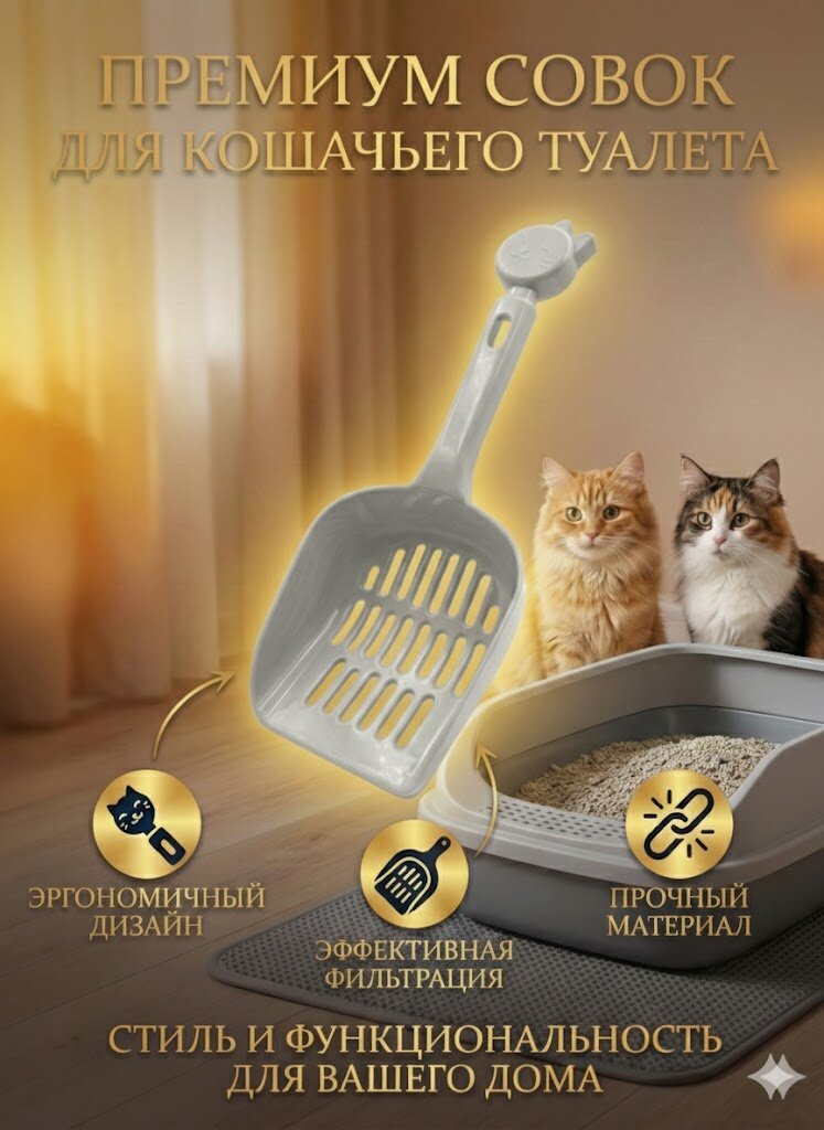 Совок, для кошачьего лотка, с мелкой ячейкой, ABS-пластик, 25см