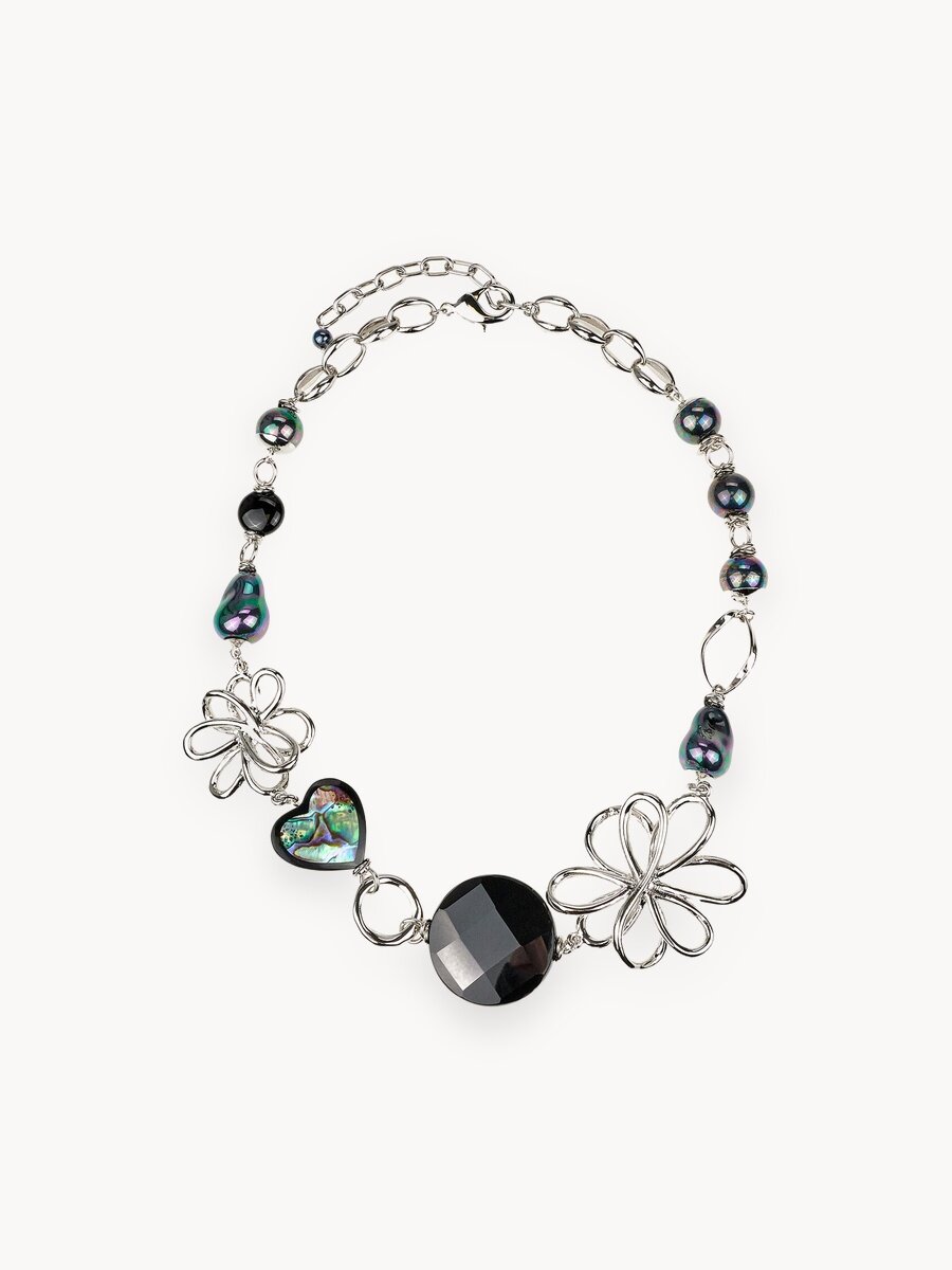 Колье YAROSLAVNA, длина 53 см, зеленый, серебряный, черный