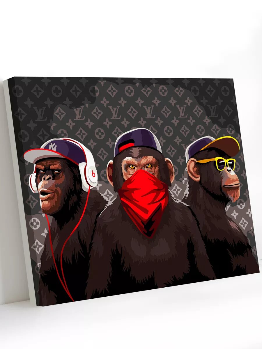 Картина по номерам на холсте с подрамником 40х50 см Три обезьяны