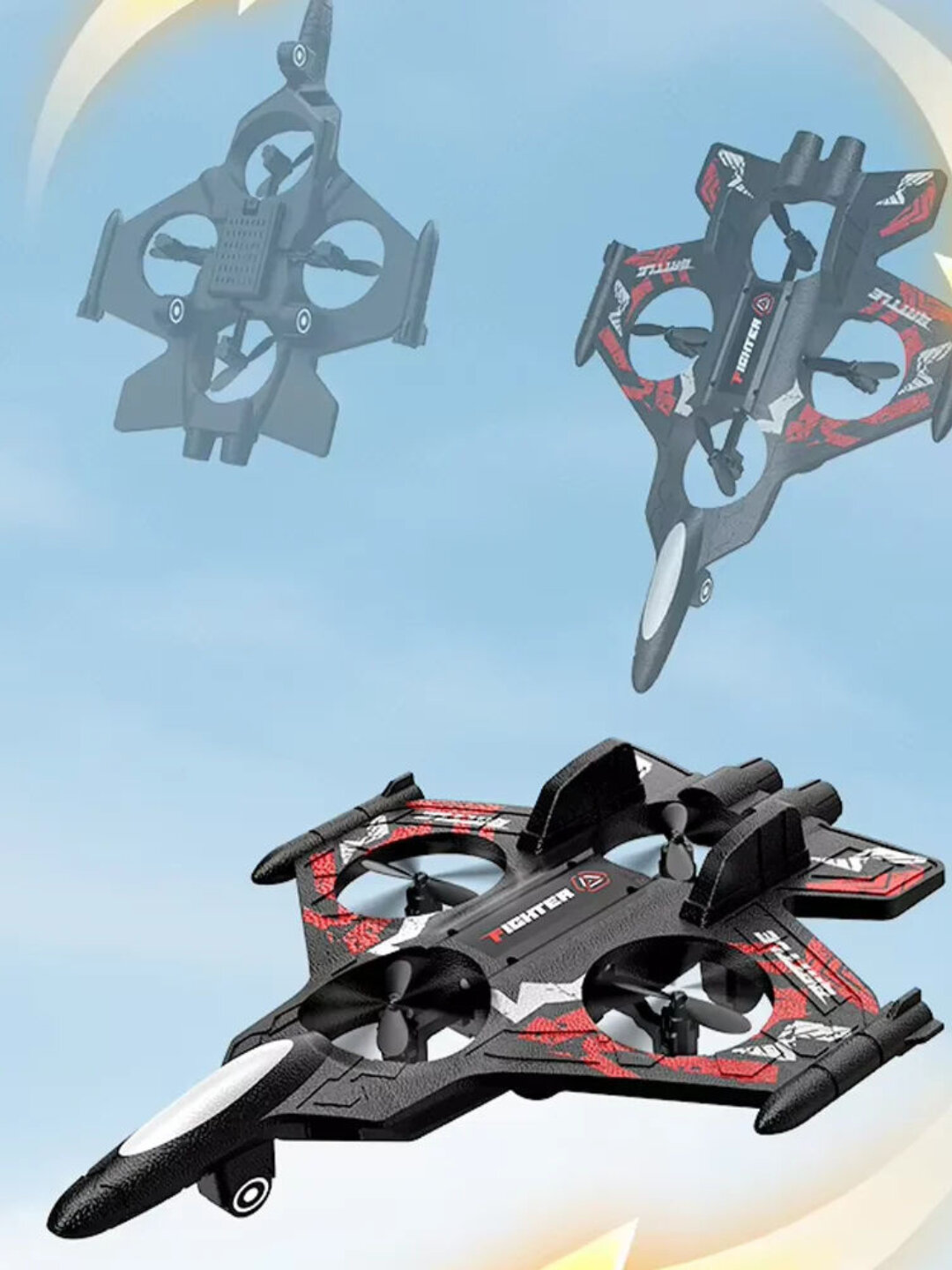 Радиоуправляемый самолет-дрон Fighter с 360° трюками и яркой RGB-подсветкой - Алый