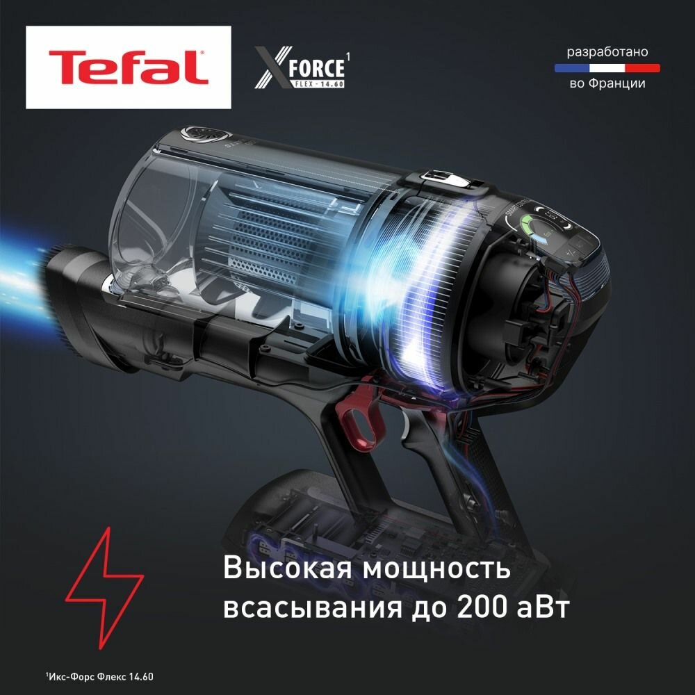 Вертикальный пылесос Tefal X-Force Flex TY99A8WO, 480 Вт, сухая уборка, 84 дБ, черный — фото 1