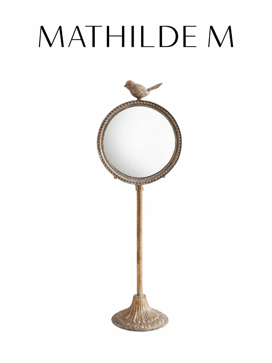 Зеркало Mathilde M. на подставке Птичка, состаренное золото 13,5 x 40,5 x 9,5 см