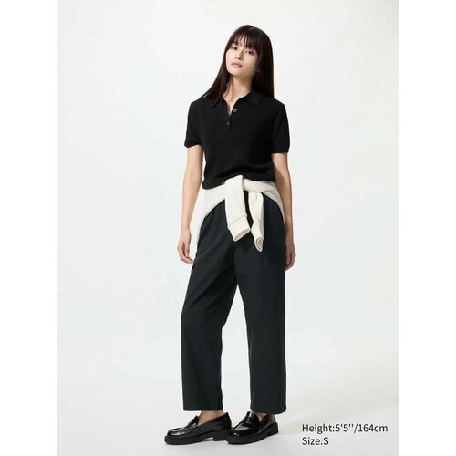 фото Брюки багги uniqlo cotton relaxed ankle pants, размер m, черный