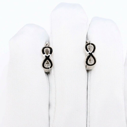 фото Серьги diamant online, серебро, 925 проба, родирование, эмаль, длина 1.2 см, , черный