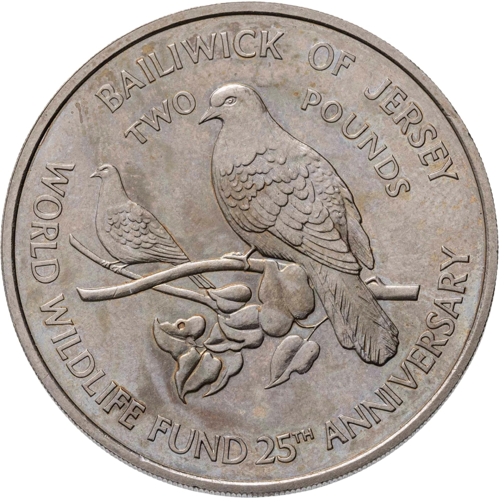 Джерси 2 фунта pounds 1987 25 лет Всемирному фонду дикой природы, Мельхиор медь-никель, в сохранности BUNC