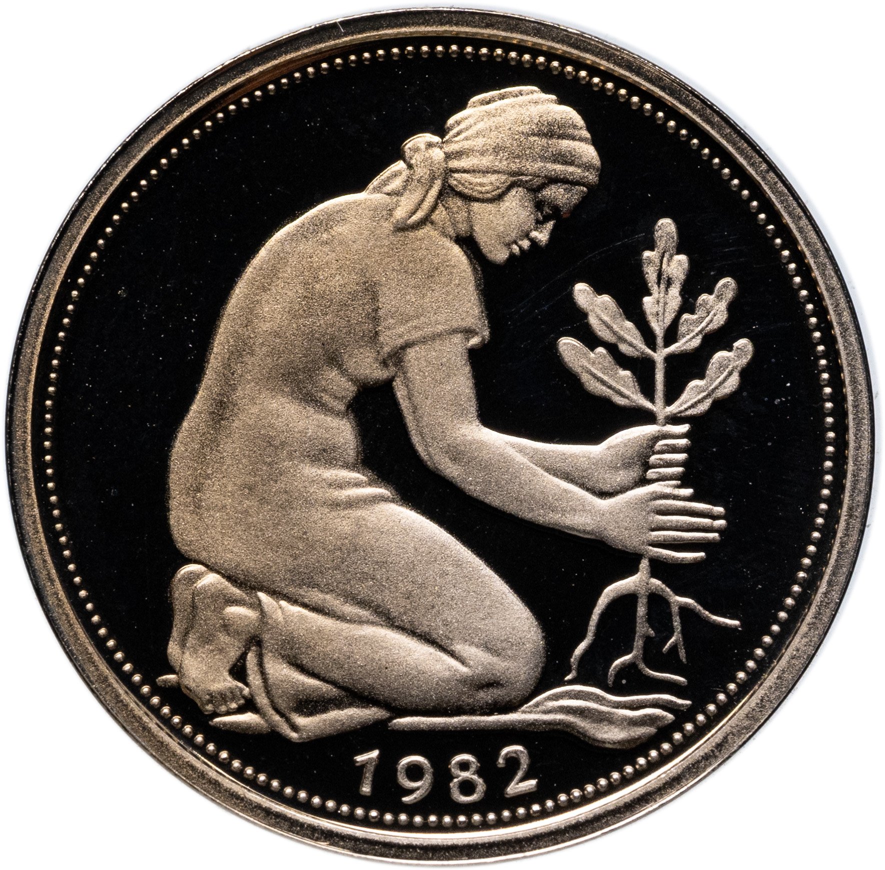 Германия 50 пфеннигов pfennig 1982, знак монетного двора: "D" - Мюнхен, Мельхиор медь-никель, в сохранности Proof