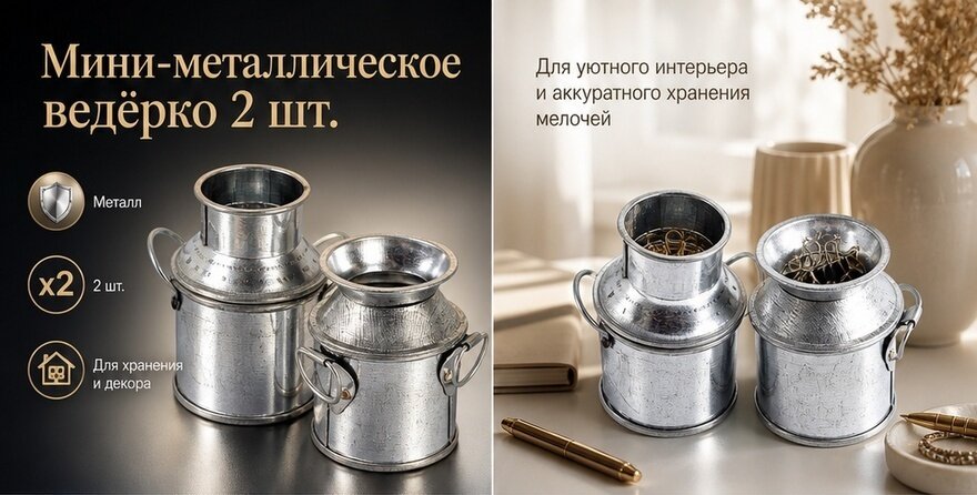 2 Штуки Мини Ведра Для Творчества И Развития Мелкой Моторики Серебристый Цвет 5X3.5Cm