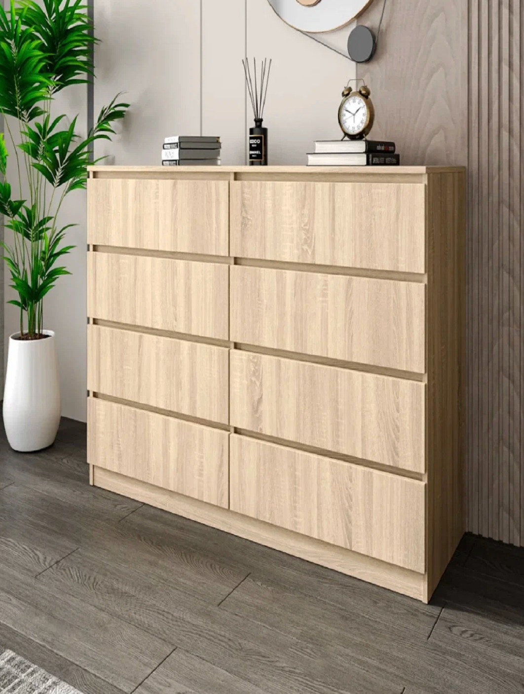 Комод Martin, 8 ящиков, ЛДСП, без ручек, белый, 140 см х 92 см х 40 см