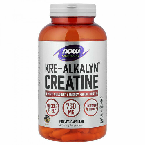 NOW Foods, Sports, Kre-Alkalyn креатин, 1500 мг, 240 растительных капсул (750 мг в 1 капсуле)