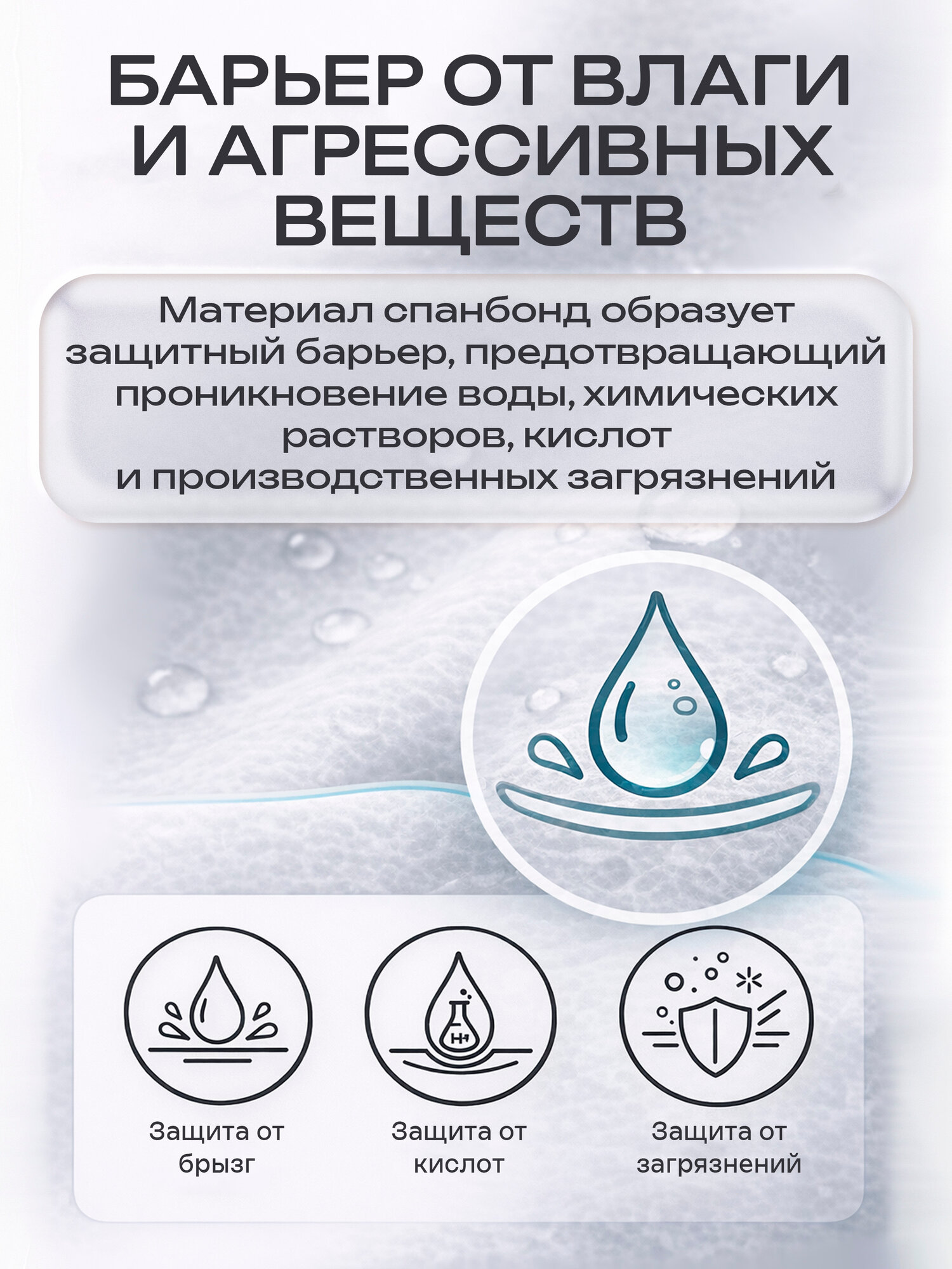 Комбинезон защитный одноразовый химзащита ПРОТЕКТ-2000С, спанбонд, водонепроницаемый, кислотостойкий, с капюшоном — фото 1