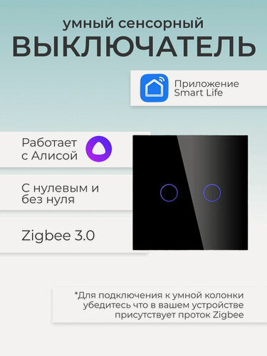 Изображение товара Умный сенсорный выключатель Zigbee 3.0, сенсорный, 2 клавиши, Smart Life, для умного дома