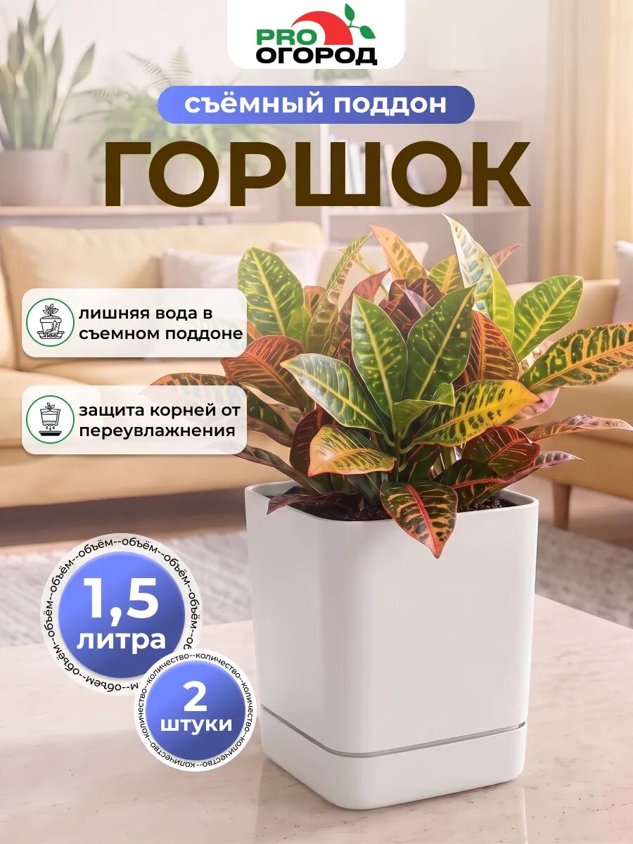 Горшок Гранд квадратный для комнатных цветов, 2шт по 1,5л