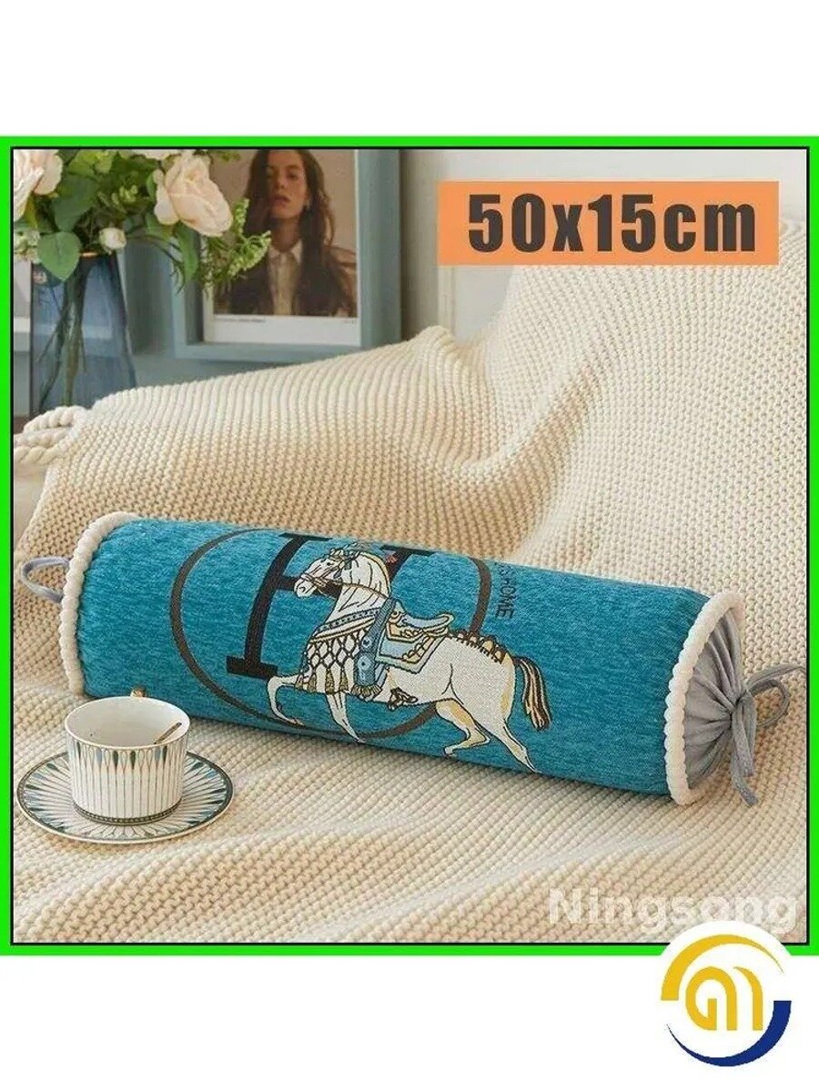 Подушка декоративная 15x50 см, синяя, с наполнителем холлофайбер и декоративным кантом