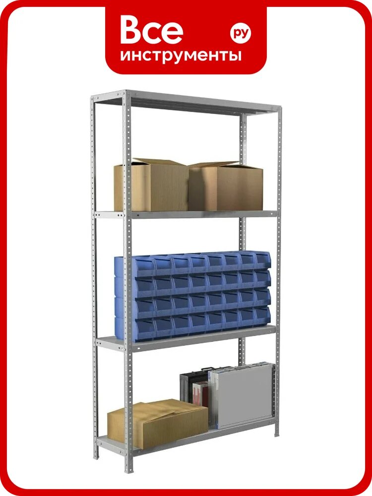 Металлический стеллаж BRABIX MS KD-185/30-4 1850х1000х300 мм, 4 полки, сборная стойка 291114