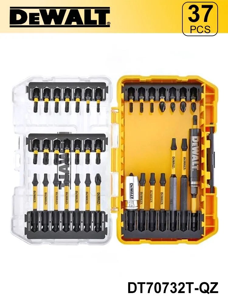 DEWALT 37 шт Набор магнитных ударных сверл, Набор бит для отвертки, DT70732T-QZ