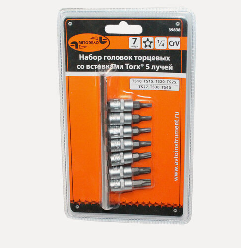 Изображение товара Набор вставок бит TORX (ТS) 1/4" (TS10 TS40) удл. 38 7 предм. (АвтоДело)