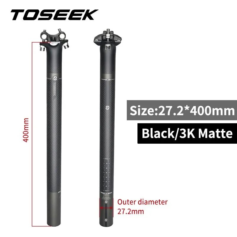 Подседельный штырь TOSEEK Offset 0 мм из карбона 27,2/30,8/31,6 мм для горного велосипеда, матовый/глянцевый