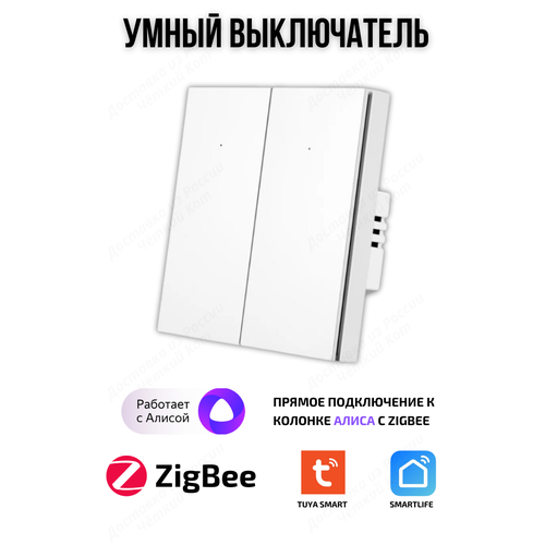 фото Умный выключатель tuya zigbee, две клавиши, в умный дом, алиса