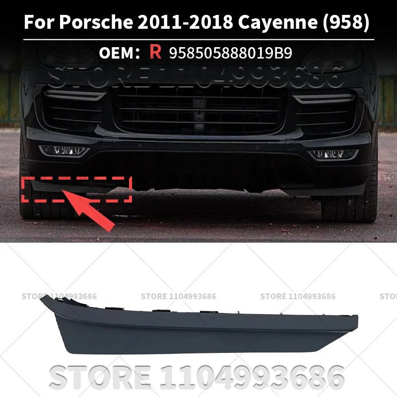 Спойлер передний левый/правый Porsche Cayenne (958) 2011-2018, черный, OEM: R-958505