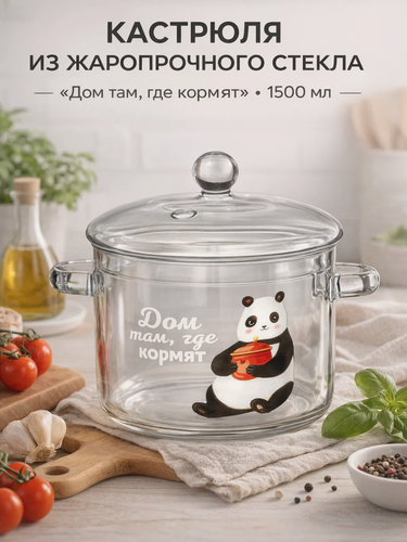 Изображение товара Кастрюля "Дом там, где кормят", 21 x 15 см, 1500 мл, из жаропрочного стекла