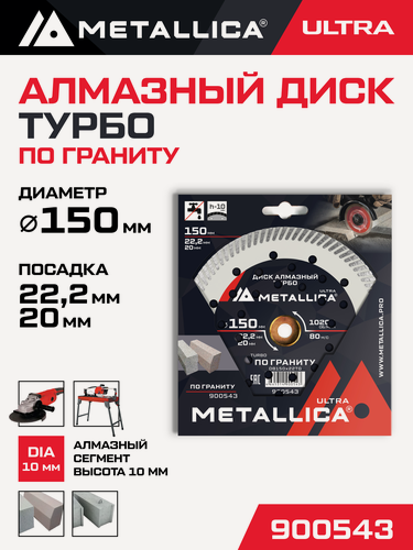 Изображение товара Диск алмазный турбо METALLICA Ultra 150x22,2/20 мм, H 10 мм граниту