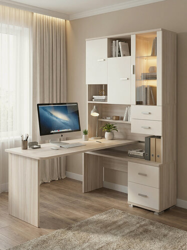 Изображение товара Стол компьютерный Мэрдэс СР-620/160 кбек-прав Карамель/Белый/Карамель, угловой, с ящиками, с полками, 130х160х216 см