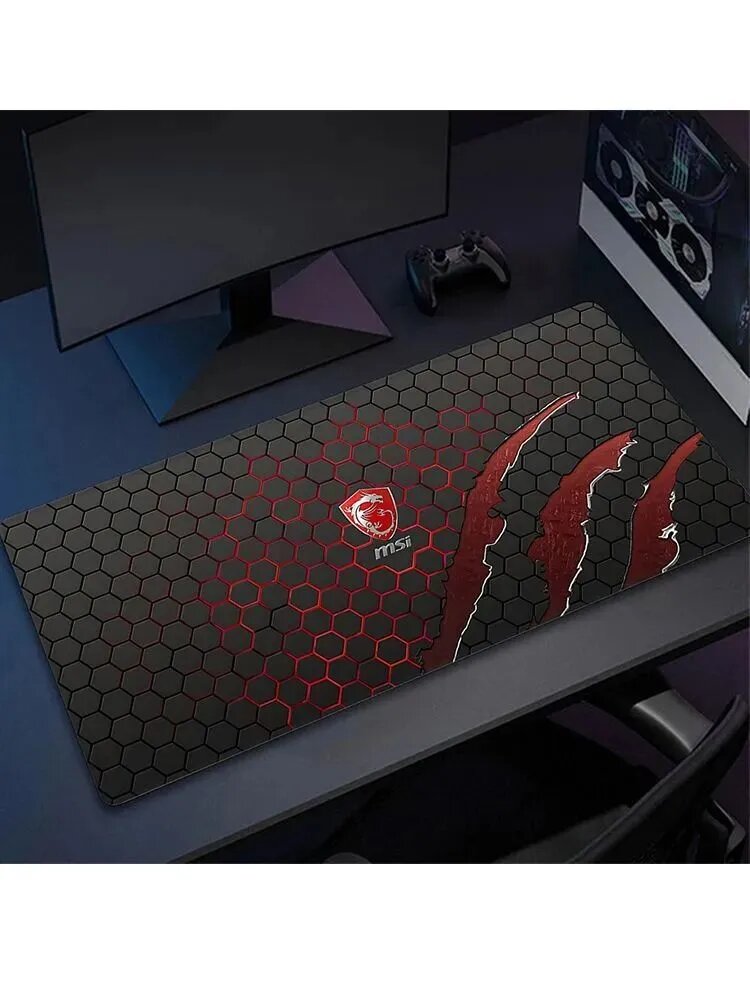 Коврик для мышки MSI XL бордовый черный нескользящая основа прошитые края