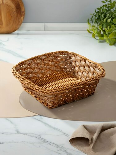 Изображение товара Корзина плетеная для хранения, квадратная, декоративная, 23х23х8 см