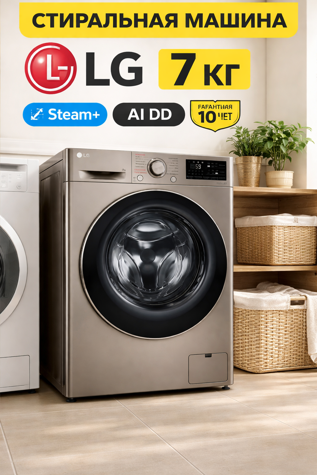 Стиральная машина LG F2V5HS2P 7 Кг (Steam+AIDD) — фото 1
