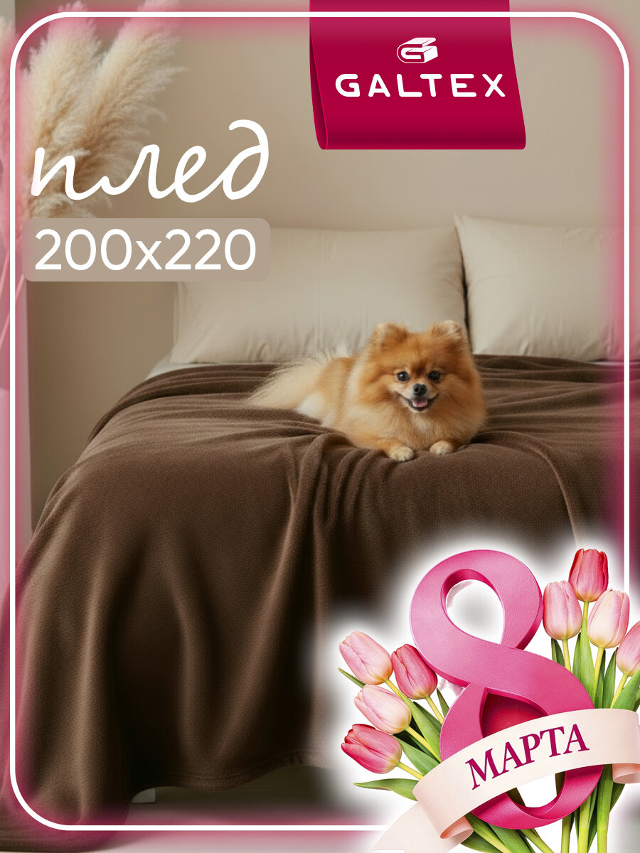 Плед Классика однотонный шоколад 200x220 см, велсофт, 100 % полиэстер от Galtex