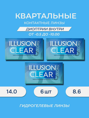 Изображение товара Линзы контактные мягкие ILLUSION colors Clear/Клиа -1.00 (3 упаковки по 2 шт)